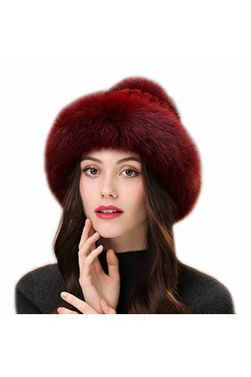 DTLDYG Femme Chapeau Chapkas Fourrure de Vison Véritable Casquette Bord de Fourrure de Renard Pom Pom Hiver Chaud Chapeau de 