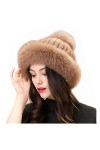 DTLDYG Femme Chapeau Chapkas Fourrure de Vison Véritable Casquette Bord de Fourrure de Renard Pom Pom Hiver Chaud Chapeau de 