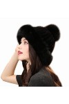 DTLDYG Femme Chapeau Chapkas Fourrure de Vison Véritable Casquette Bord de Fourrure de Renard Pom Pom Hiver Chaud Chapeau de 