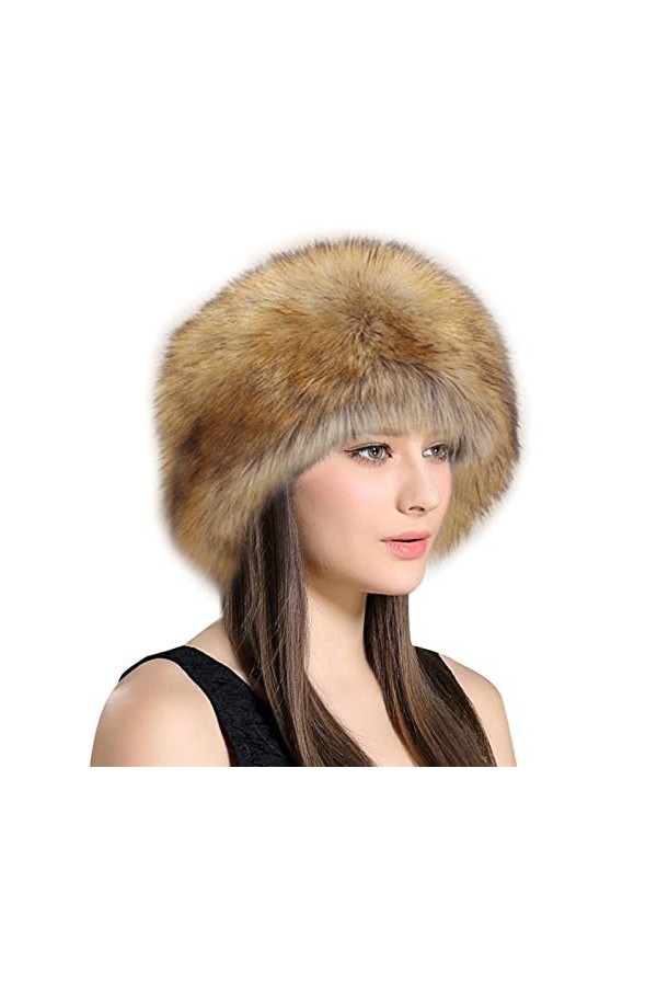 Lifup Femme Chapka en Fausse Fourrure, Toque de Style Russe, Chapeau Hiver Marron 1