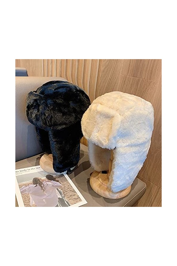 Chapeau de trappeur en fausse fourrure pour femme - Chapeau russe avec boucle - Chapeau daviateur chaud pour le ski, le cycl