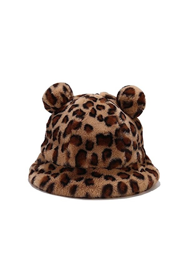 Dirholl Chapeau dhiver en fausse fourrure pour femme, Motif vache noir grande taille, Taille M