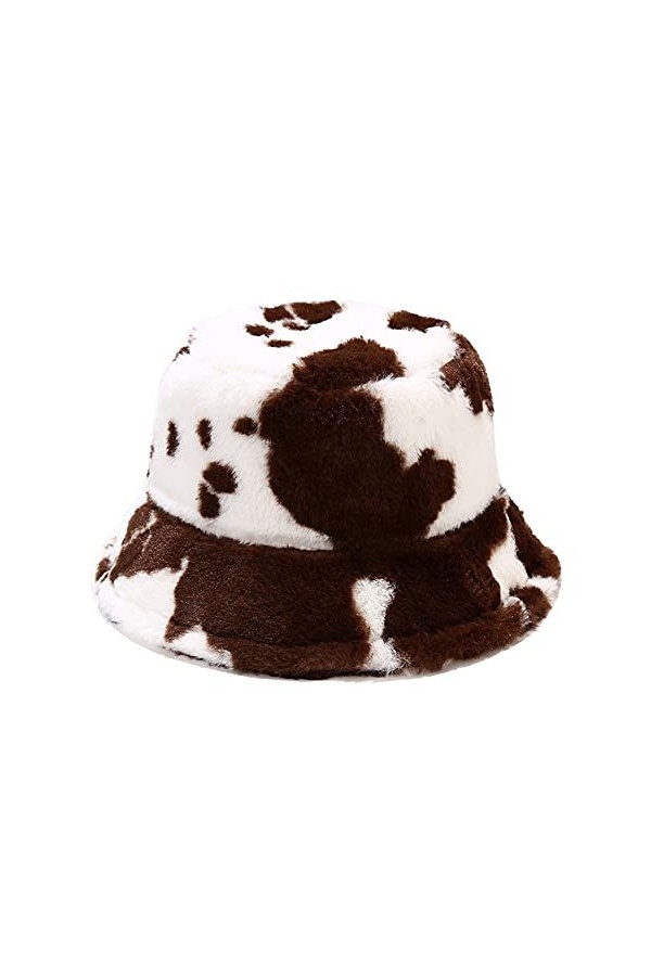 Dirholl Chapeau dhiver en fausse fourrure pour femme, Motif vache noir grande taille, Taille M