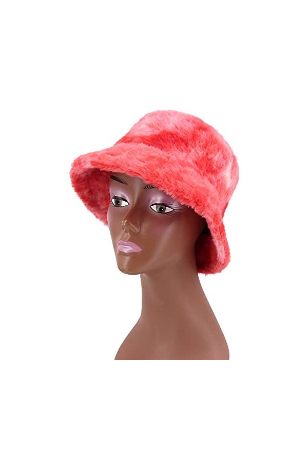 Surkat Chapeau dhiver en fausse fourrure chaud coupe-vent pour femme, Tie Dye Rouge, Taille unique
