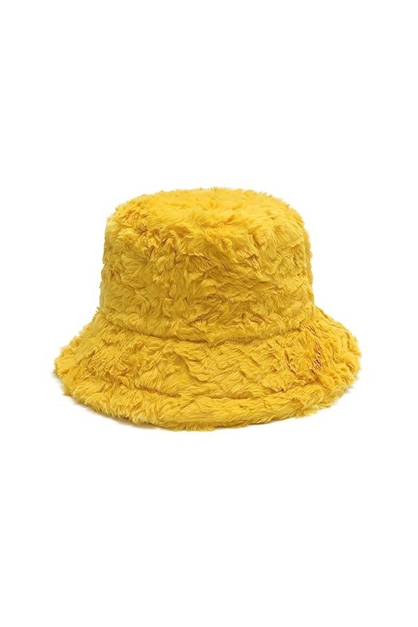 ZLYC Chapeau dhiver en fausse fourrure pour femme, Jaune Fourrure, taille unique