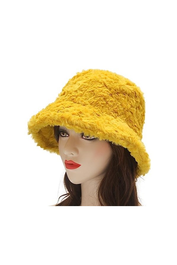 ZLYC Chapeau dhiver en fausse fourrure pour femme, Jaune Fourrure, taille unique