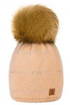 4sold Lady Bonnets Bonnet Fourré Hiver pour Femme Bonnet Tricoté et Gros Pompon Coloris Taille Unique Small Crystals Sequins 