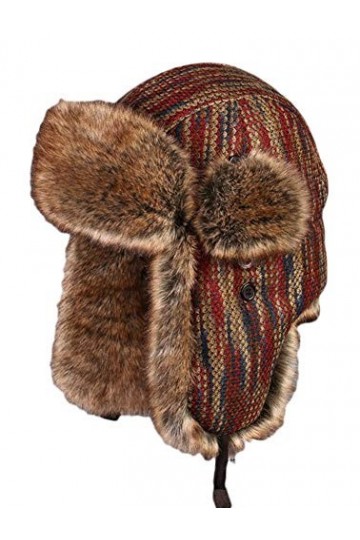Insun Unisex Chapka Casquette avec Bordure en Fourrure dhiver Anti Vent Aviateur Chapeau Bonnet de Russie Noir L Chapkas cir