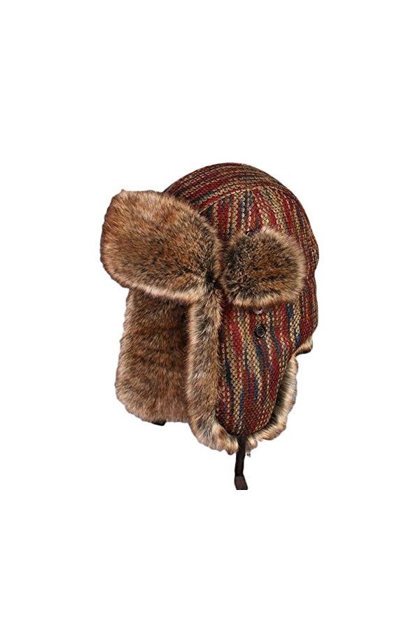 Insun Unisex Chapka Casquette avec Bordure en Fourrure dhiver Anti Vent Aviateur Chapeau Bonnet de Russie Noir L Chapkas cir