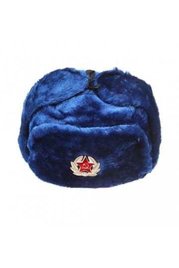 Danila-souvenirs russe/URSS dhiver Bleu foncé fourrure Ouchanka Chapeau + soviétique étoile rouge badge, bleu, L US 7 1/2 -