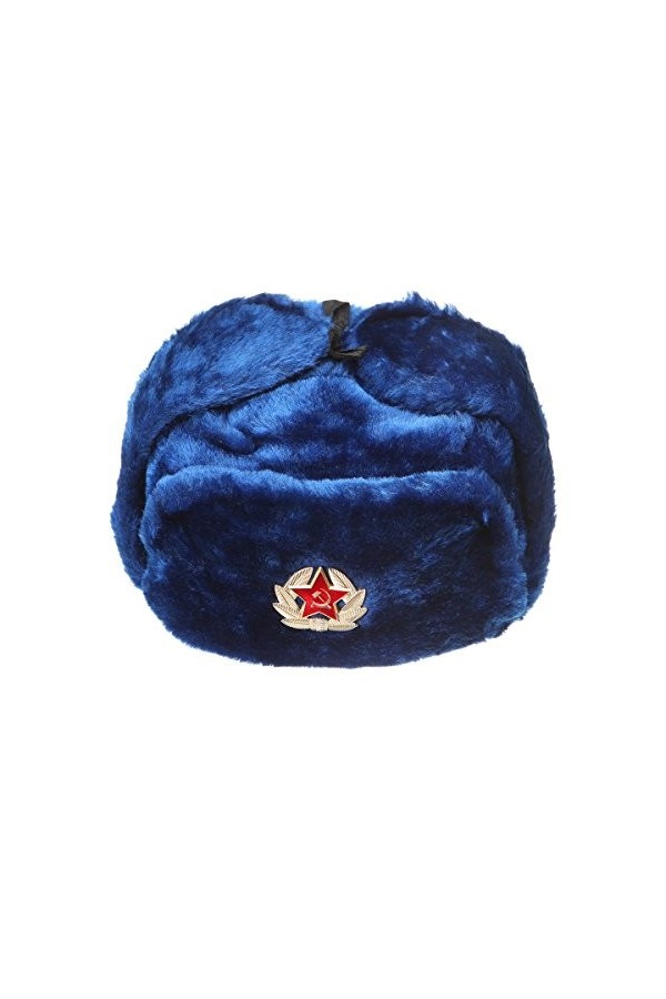 Danila-souvenirs russe/URSS dhiver Bleu foncé fourrure Ouchanka Chapeau + soviétique étoile rouge badge, bleu, L US 7 1/2 -
