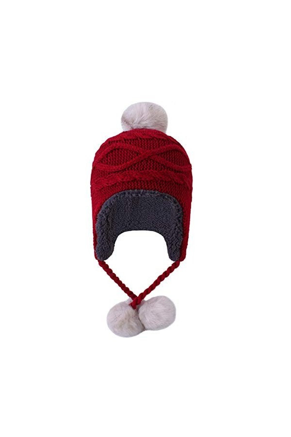 Kuyou Chapeau dhiver pour femme - Cache-oreilles - Chaud - En fourrure - Rouge - Taille Unique