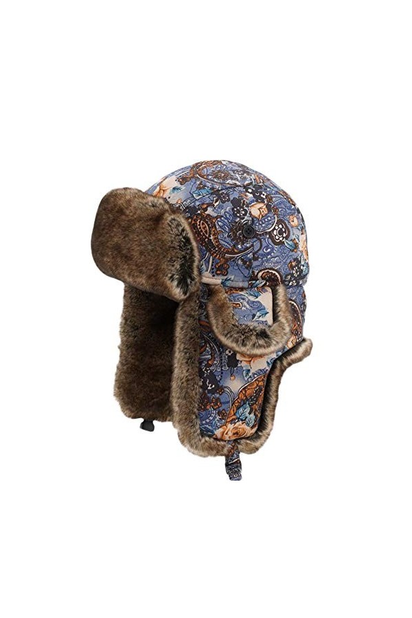 Cozomiz Unisex Chapka Bordure en Fourrure Chapeaux Tricoté Bonnet Aviateur dhiver Chasse Casquette pour Adultes Bonnet de Ru