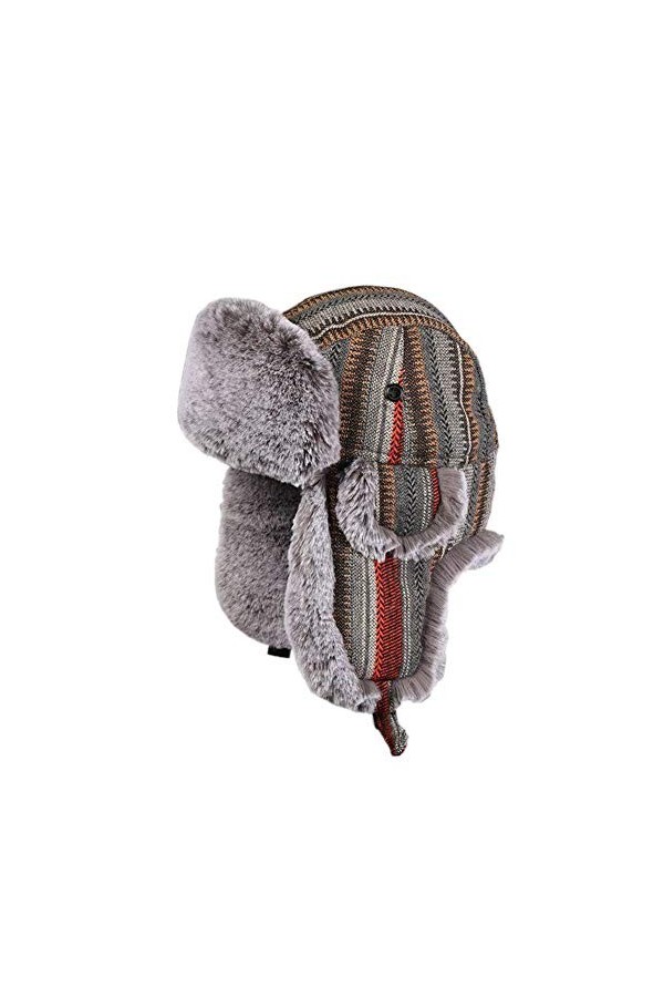 Cozomiz Unisex Chapka Bordure en Fourrure Chapeaux Tricoté Bonnet Aviateur dhiver Chasse Casquette pour Adultes Bonnet de Ru