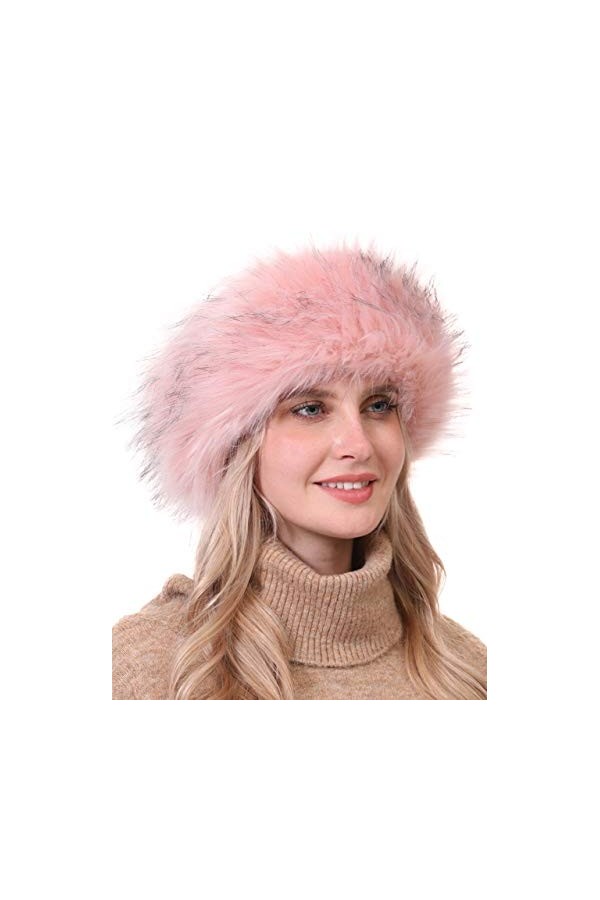 soul young Bandeau en Fourrure Chapka Russe Femmes Bandeaux Fausse Fourrure De Hiver pour Ski Rose avec Pointe 