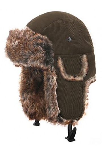 Heavyoff Adulte Chapkas Velours Côtelé Chapeau de Trappeur Fausse Fourrure avec Rabats doreilles Vert Profond M