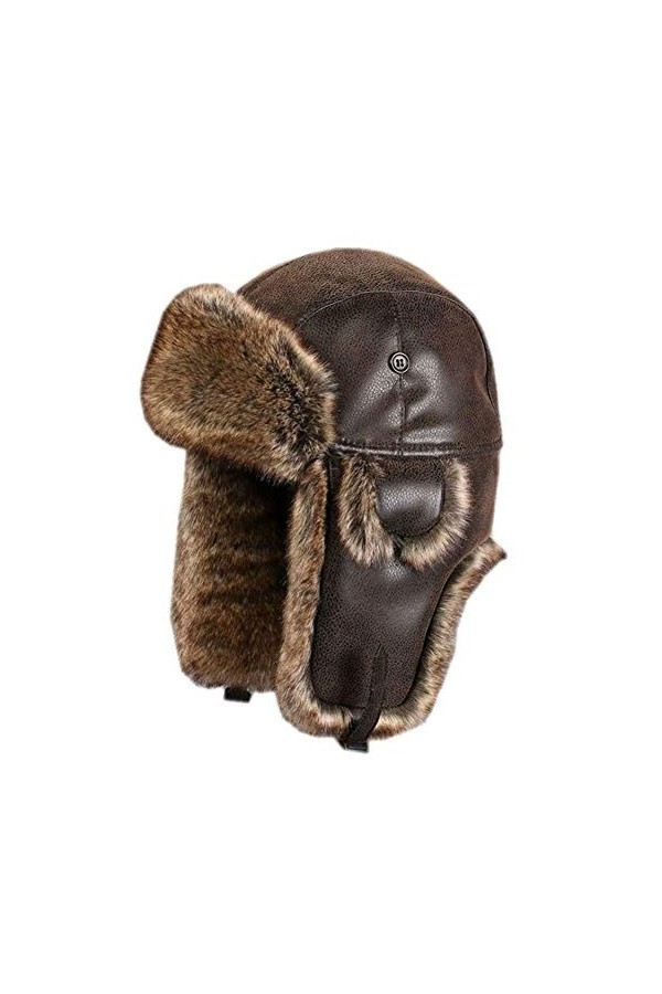 Cozomiz Unisex Faux Cuir Chapka Casquette avec Bordure en Fourrure dhiver Anti Vent Aviateur Chapeau Bonnet de Russie Chapea