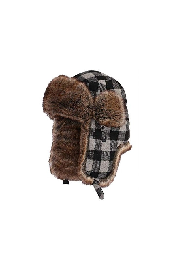 Insun Unisex Chapka Anti Vent Casquette dhiver Chapeaux avec Bordure en Fourrure Bonnet de Russie Plaid Gris XL Chapkas circ