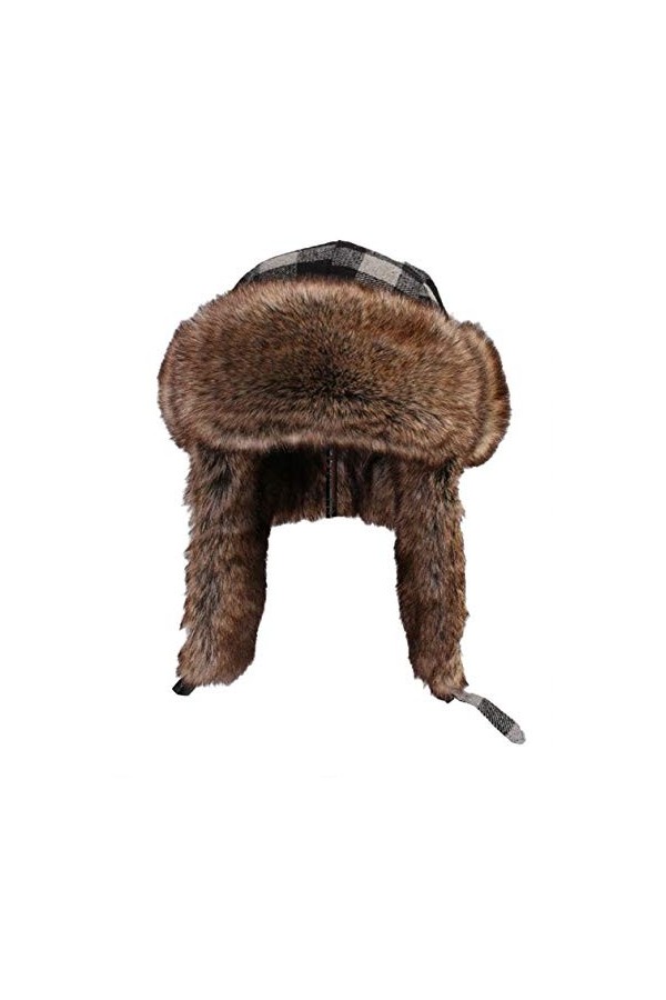 Insun Unisex Chapka Anti Vent Casquette dhiver Chapeaux avec Bordure en Fourrure Bonnet de Russie Plaid Gris XL Chapkas circ