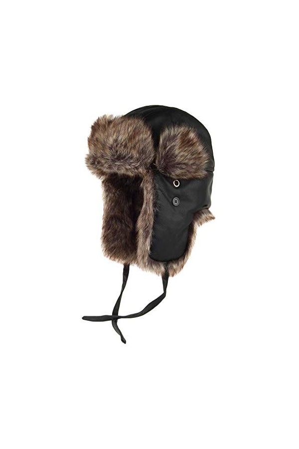 Jaxon & James Chapeau Chapka en Similicuir Lavé Noir X-Large