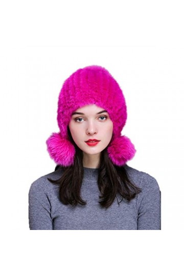 KAISHIN Hiver véritable Fourrure Bomber Chapeaux Femmes tricoté Vison Fourrure Pompon Chapeaux Renard Fourrure Cache-Oreilles