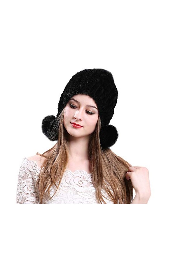 KAISHIN Hiver véritable Fourrure Bomber Chapeaux Femmes tricoté Vison Fourrure Pompon Chapeaux Renard Fourrure Cache-Oreilles
