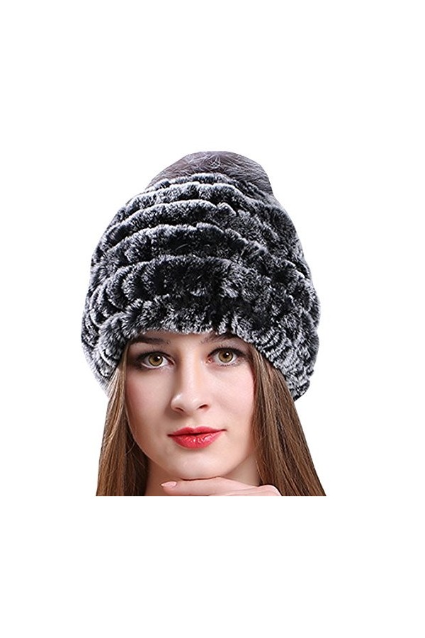 AnKoee Femme Chapeau Fausse Fourrure Casquettes Ski Extérieure Chapeaux Voyage Chapeau Sports Hiver Mode Chapeau Gris-Noir 