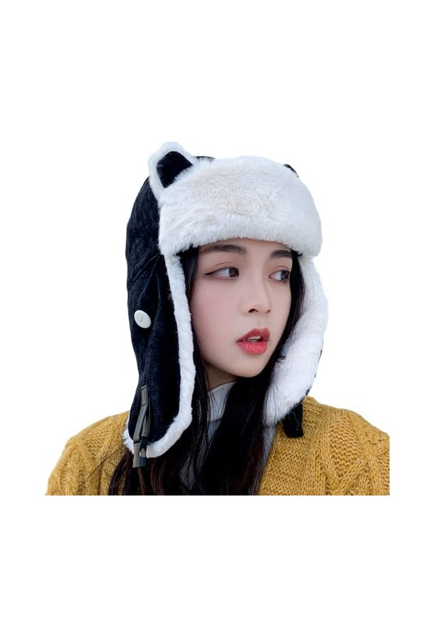Lot de 2 chapeaux dhiver pour femme avec cache-oreilles et oreilles dours Kawaii - Bonnet de ski aviateur trappeur Ushanka 