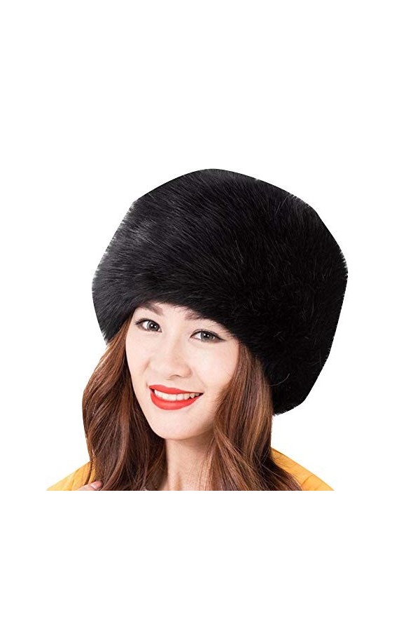 LaoZanA Femme Hiver Chapeau en Fausse Fourrure Style Russe Gris Noir