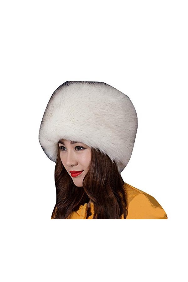 LaoZanA Femme Hiver Chapeau en Fausse Fourrure Style Russe Gris Noir