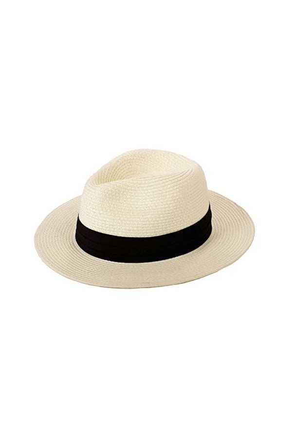 Anycosy Chapeau de paille Panama pour femme, chapeau de soleil dété large bord floppy fedora Beach Cap UPF50 + cadeau de la 