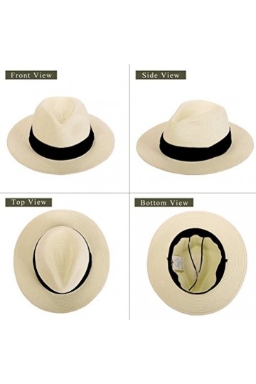 Anycosy Chapeau de paille Panama pour femme, chapeau de soleil dété large bord floppy fedora Beach Cap UPF50 + cadeau de la 