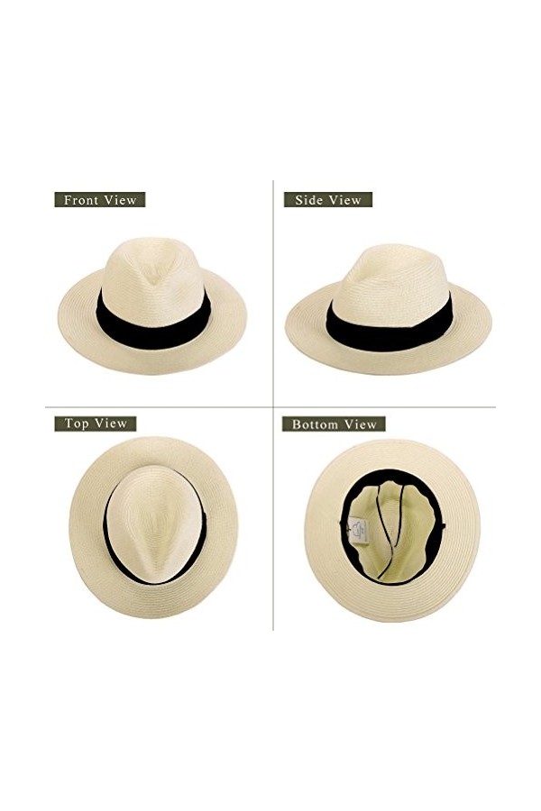 Anycosy Chapeau de paille Panama pour femme, chapeau de soleil dété large bord floppy fedora Beach Cap UPF50 + cadeau de la 