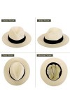 Anycosy Chapeau de paille Panama pour femme, chapeau de soleil dété large bord floppy fedora Beach Cap UPF50 + cadeau de la 