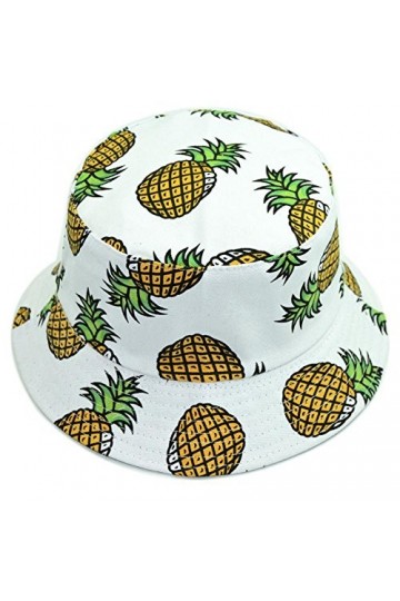 Hustar Unisexe Chapeau de Soleil de Pêcheur Fruit Imprimé Usage Double pour Plage Voyage Camping Randonnée Ananas Blanc