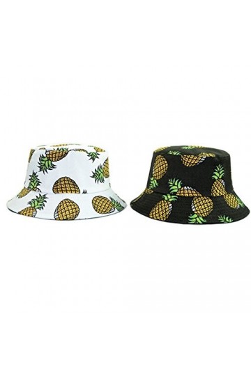 Hustar Unisexe Chapeau de Soleil de Pêcheur Fruit Imprimé Usage Double pour Plage Voyage Camping Randonnée Ananas Blanc