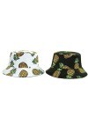 Hustar Unisexe Chapeau de Soleil de Pêcheur Fruit Imprimé Usage Double pour Plage Voyage Camping Randonnée Ananas Blanc