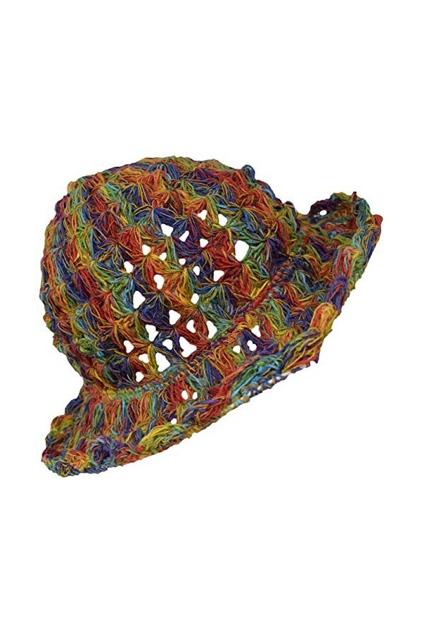 Gheri Chanvre Coton Paille Soleil Chapeau Panama Bord Large Été Vacances Coloré Arc en Ciel M