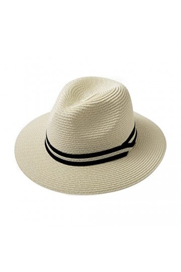 Jeff & Aimy Chapeau Fedora en paille pour homme et femme, UPF 50+, chapeau de plage pliable à large bord, chapeau Panama UV, 