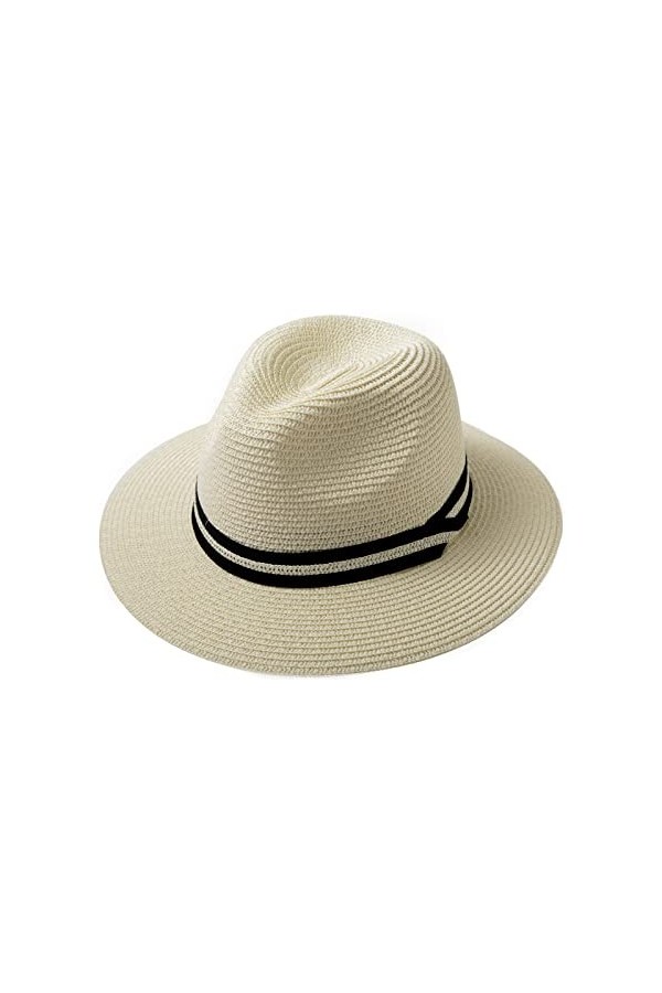 Jeff & Aimy Chapeau Fedora en paille pour homme et femme, UPF 50+, chapeau de plage pliable à large bord, chapeau Panama UV, 