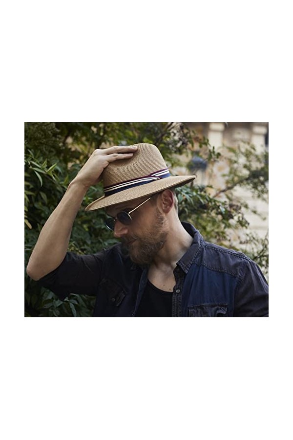 Jeff & Aimy Chapeau Fedora en paille pour homme et femme, UPF 50+, chapeau de plage pliable à large bord, chapeau Panama UV, 