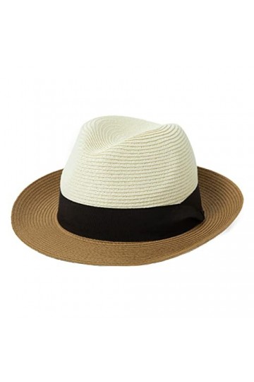 Jeff & Aimy Chapeau Fedora unisexe UPF 50+ en paille pour homme et femme, chapeau de plage pliable à large bord, chapeau Pana