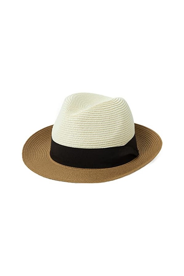 Jeff & Aimy Chapeau Fedora unisexe UPF 50+ en paille pour homme et femme, chapeau de plage pliable à large bord, chapeau Pana