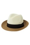 Jeff & Aimy Chapeau Fedora unisexe UPF 50+ en paille pour homme et femme, chapeau de plage pliable à large bord, chapeau Pana