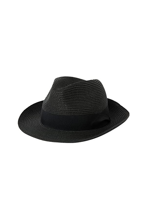 Jeff & Aimy Chapeau Fedora unisexe UPF 50+ en paille pour homme et femme, chapeau de plage pliable à large bord, chapeau Pana