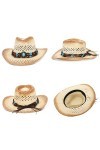 GEMVIE Chapeau Cowboy Chapeau de Panama Chapeau en paille Chapeau dété Chapeau de plage Fedora Chapeau à aile large chapeau 