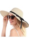 Chapeau de paille pour femme - Chapeau de plage - Chapeau dété - Protection UV UPF50+, Kaki clair Panama, Taille M