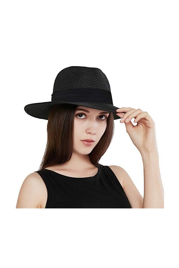 Taylormia Femme Panama Chapeau Été Chapeau de Soleil Chapeau de Paille Chapeau de Plage Anti-UV UPF 50+ Beige