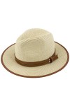Muryobao Chapeau de paille Panama pliable Fedora pour femme à large bord UPF50+ - beige - Taille unique