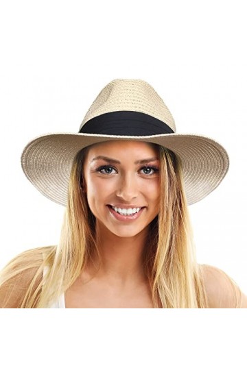 TOSKATOK Chapeau de Soleil Panama en Paille Classique pour Femme et Homme UPF 50+ Taille r�glable � Large Bord-Taille Unique-